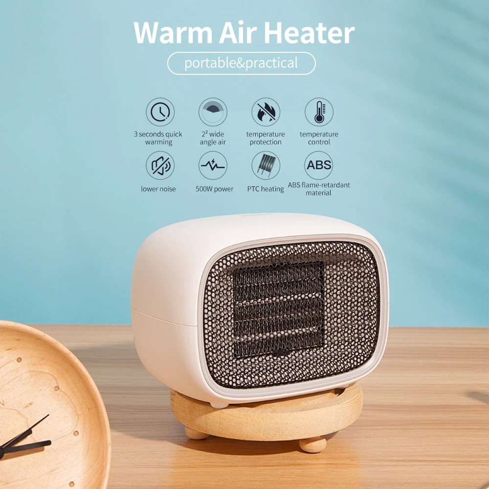 

500W Fan Heater For Home Mini Portable Desktop Indoor Electric Heater For Room Home Office Air Heater Warmer Fan White US Plug