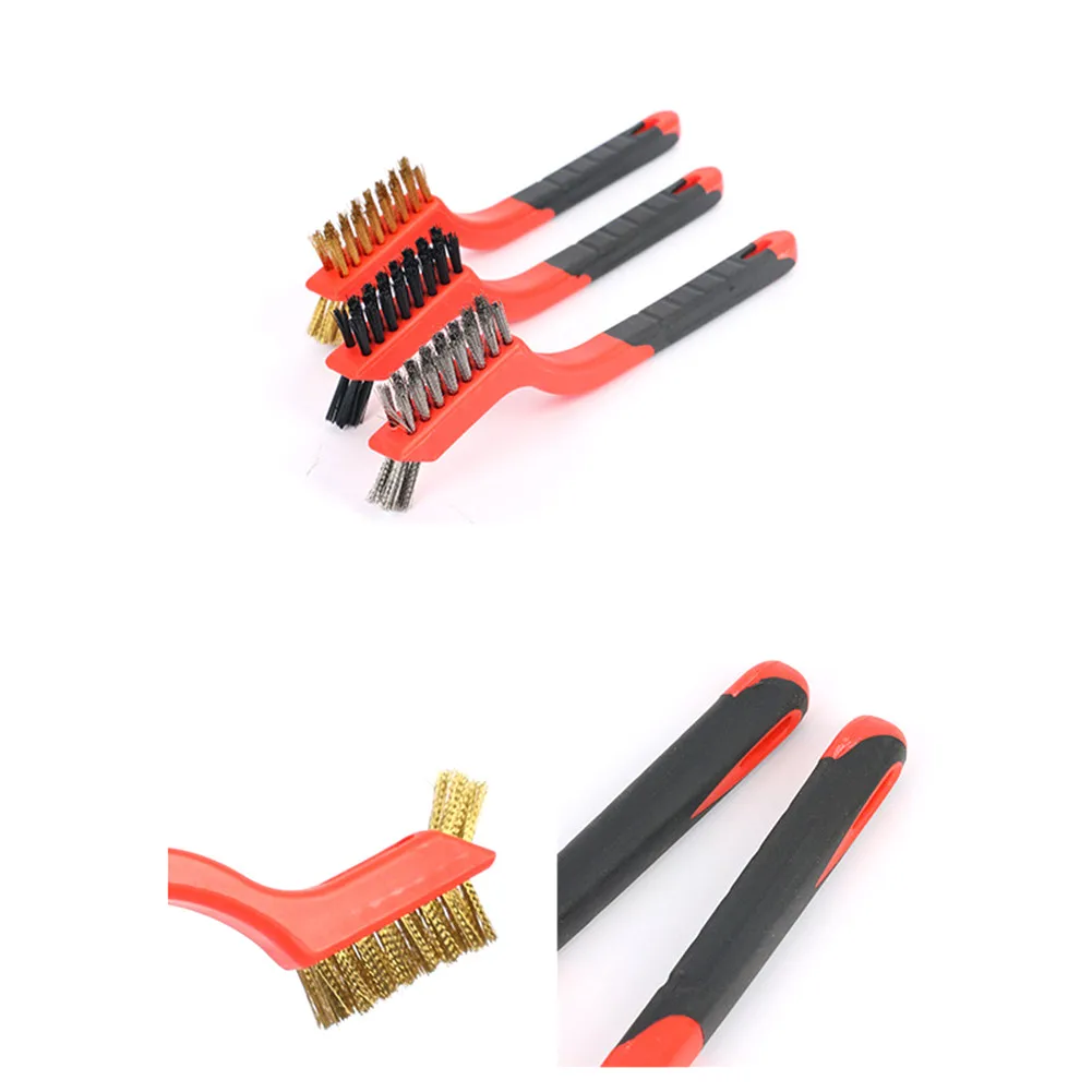 

3pc Wire Brush Set Steel Brass Nylon Metal Rust Paint Remover Cleaner Cleaning And Polishing Tool Gap Cleaning And Rust Removal