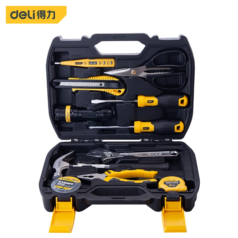 

deli Hand Tool Set General Household Repair Hand Tool Kit With Plastic Toolbox Storage Case Socket Wrench Screwdriver Knife