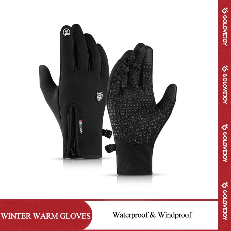 Warm Winter Gloves Mens Touch Screen Waterproof Windproof Thick Skiing Cold Gloves Fashion Outdoor Sports Riding Zipper Gloves