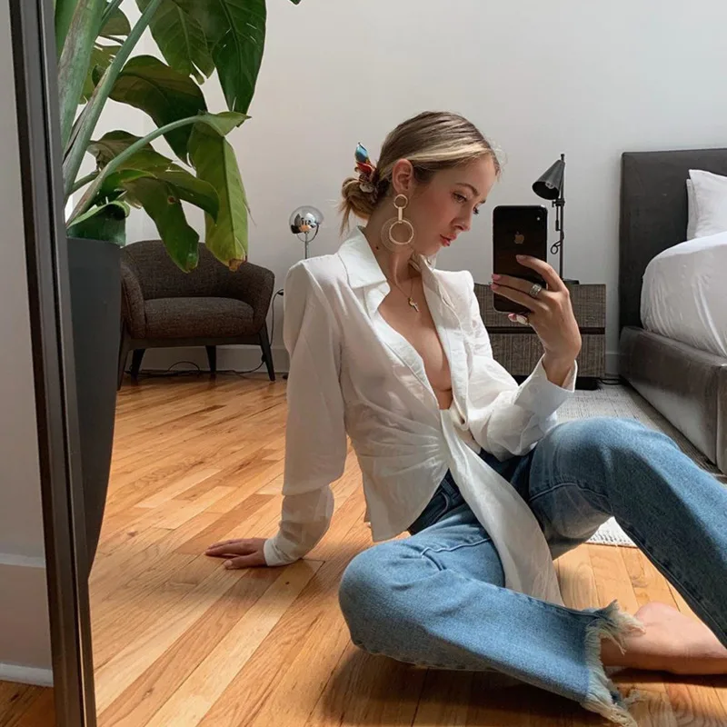 Блузка женская с длинным рукавом классическая белая офисная туника завязкой