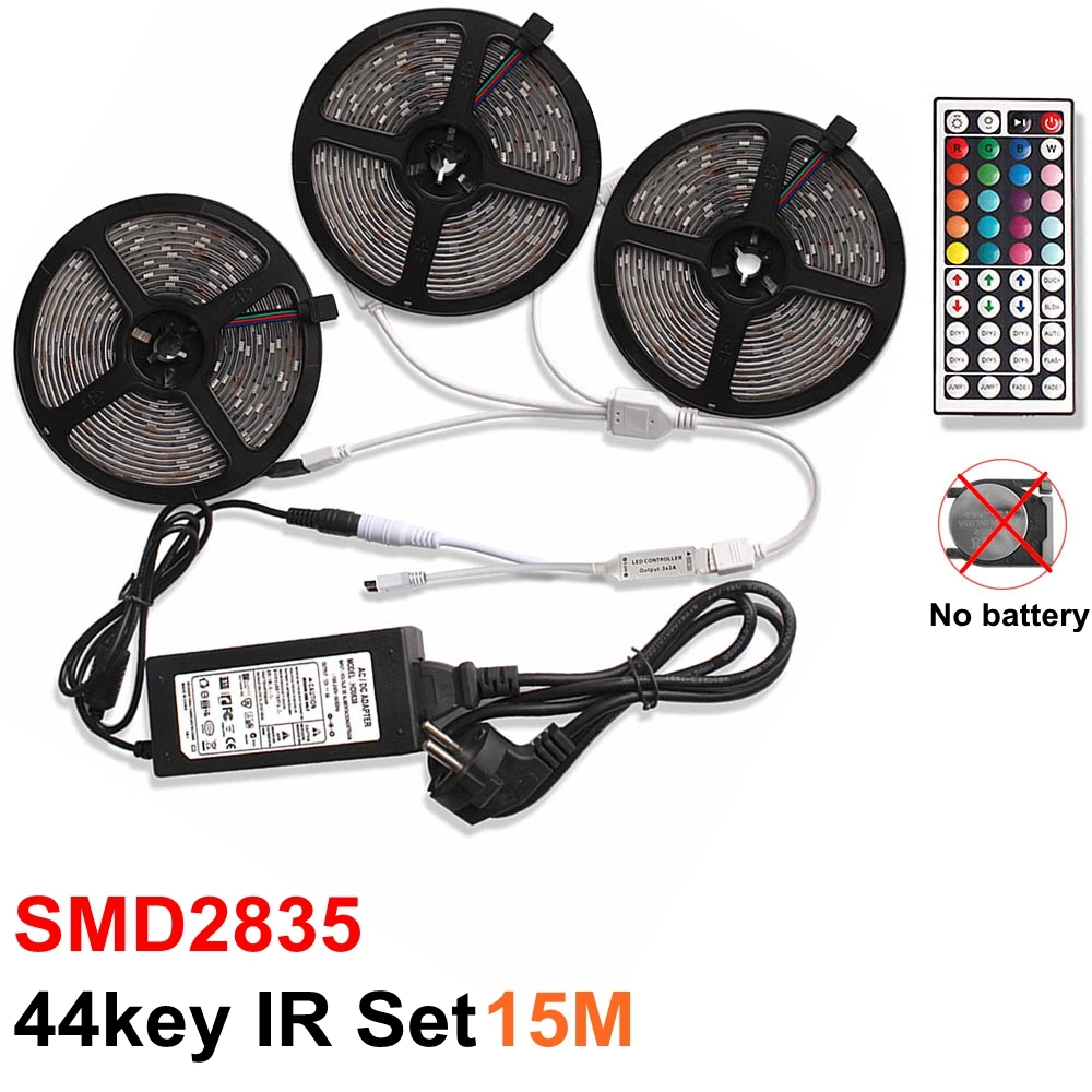 44key Set 15 м Wifi Светодиодная лента RGB 2835 SMD водонепроницаемая гибкая неоновая лента fita светодиодный светильник 12 В RGB лента диод Wifi управление+ адаптер - Испускаемый цвет: 44key Set
