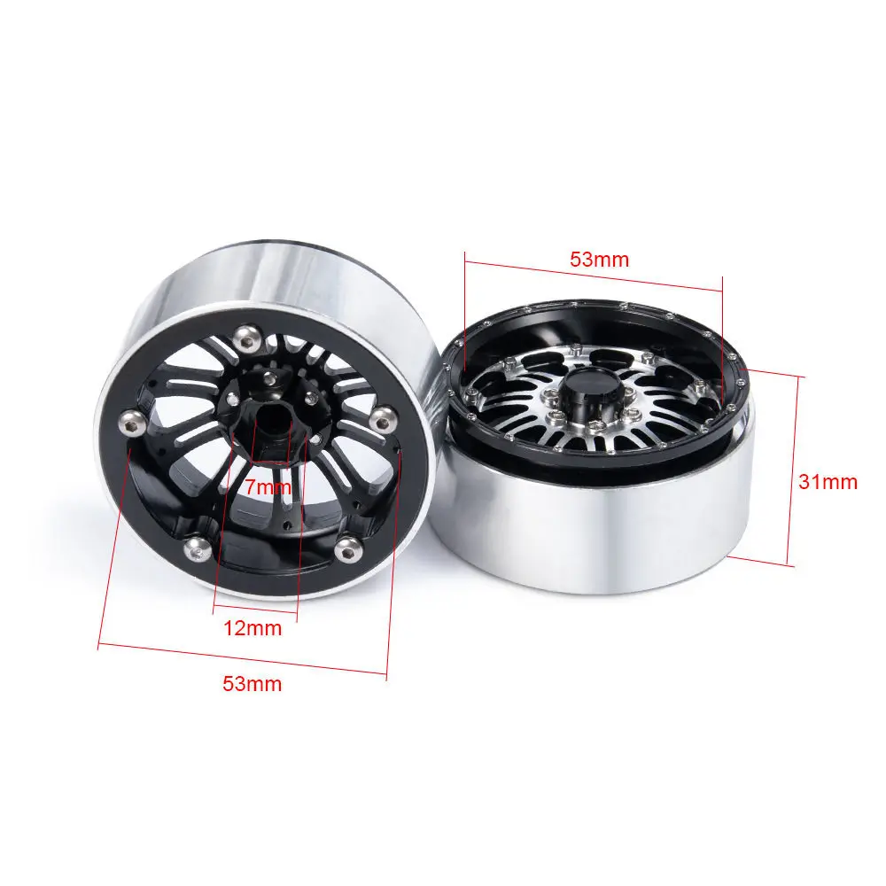 

YEAHRUN 1/4pcs 2.2" Alloy Beadlock Wheel Rims with Hub 30mm Width For Axial Wraith SCX10 1/10 RC Crawler