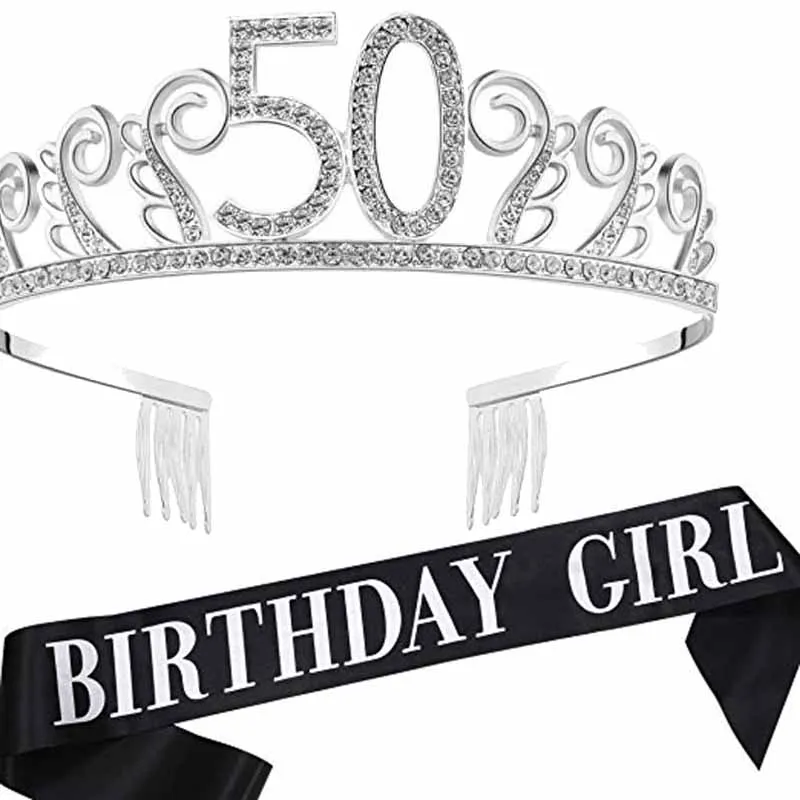 Тиара корона принцессы пояс 18th 21st 30th 40th 50th 16 18 21 30 40 50 лет с днем рождения Нарядная, для девочек украшения подарок услуга - Цвет: 50th