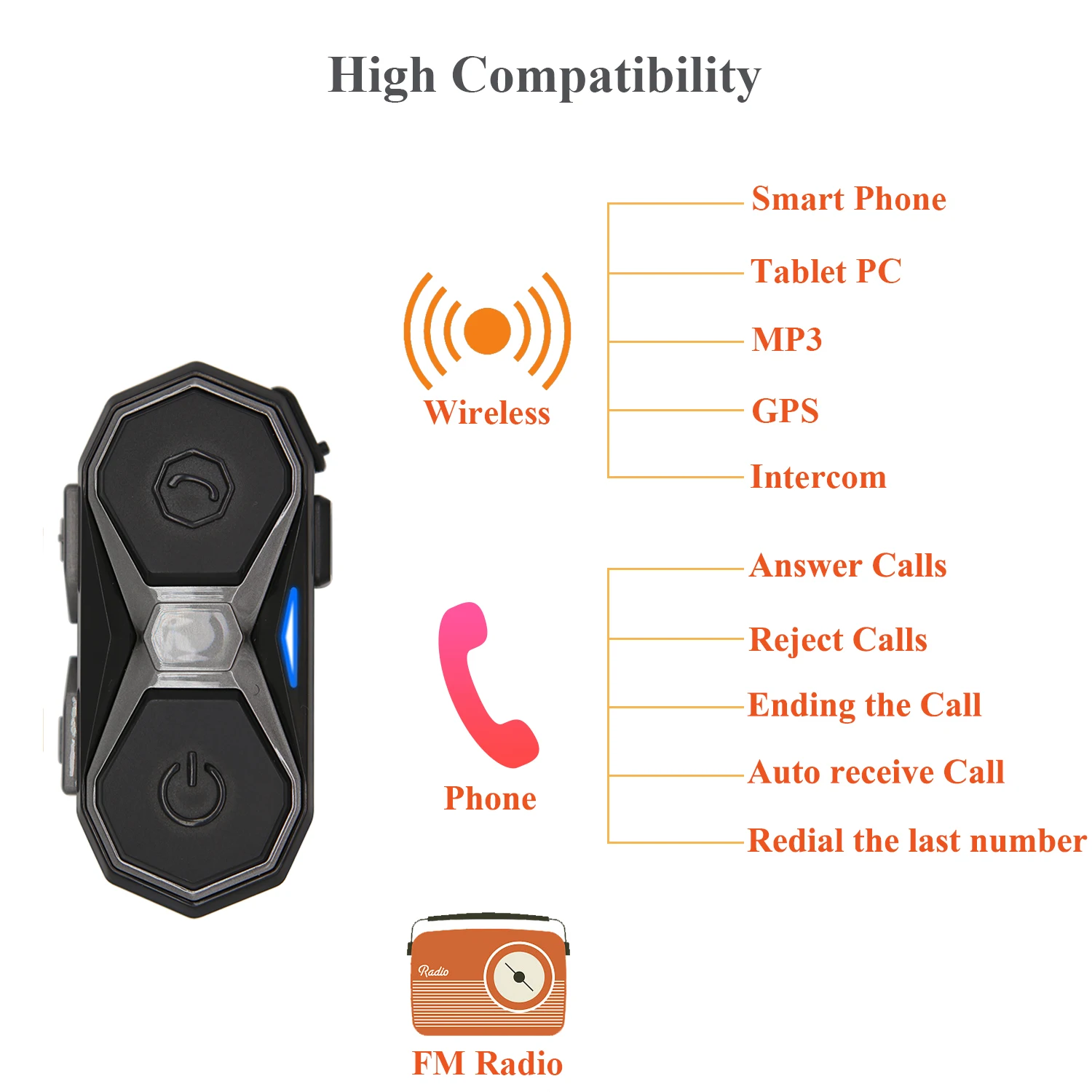 Беспроводная мотоциклетная гарнитура с синим зубом дальность 1000 м для шлема