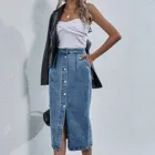 Юбка женская джинсовая на пуговицах, винтажная Повседневная пикантная узкая длинная прямая юбка с высоким разрезом, уличная юбка с завышенной талией, # T2G, 2021