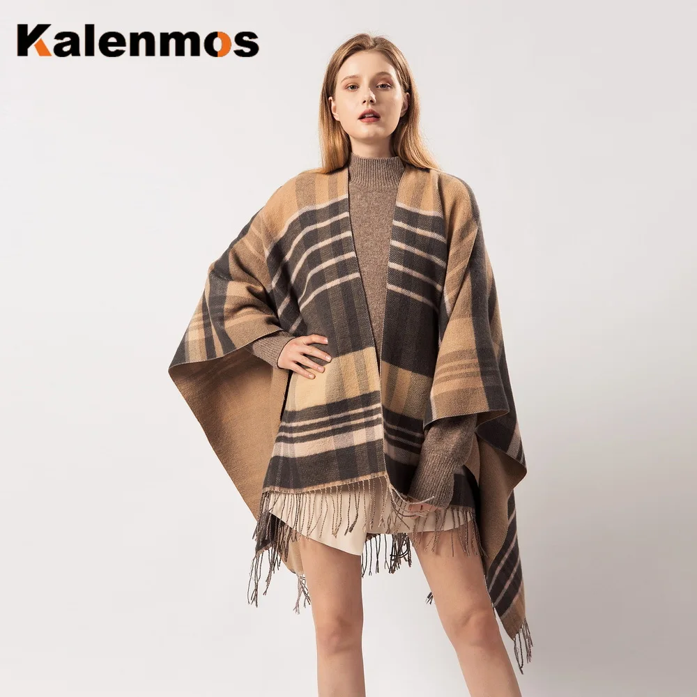 Пончо и шарф Женская клетчатая искусственная кашемировая накидка с винтовым