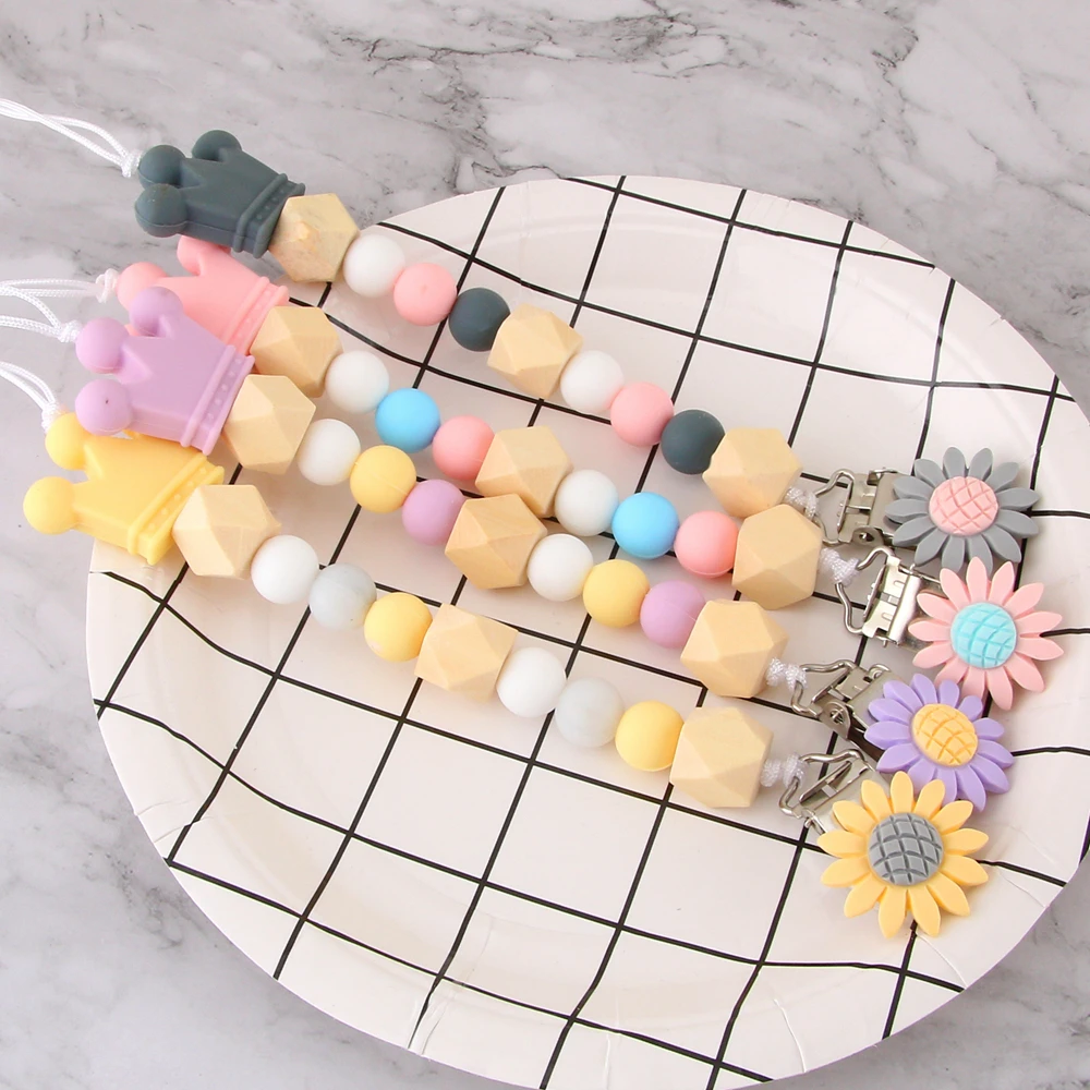 Детские соски зажимы Подсолнух цепь с силиконовыми бусинами младенческой