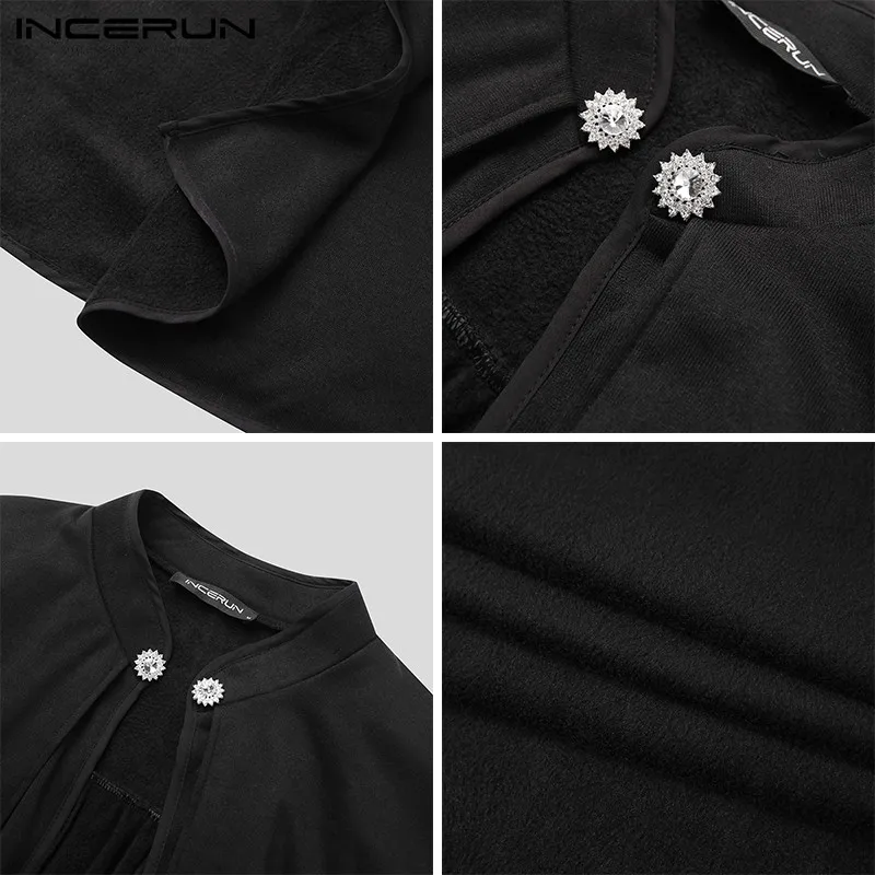 

Men Cloak Coat Stand Collar Streetwear Open Stitch Trench Punk 2021 Solid Outerwear Fashion Loose Men Jackets INCERUN Plus Size