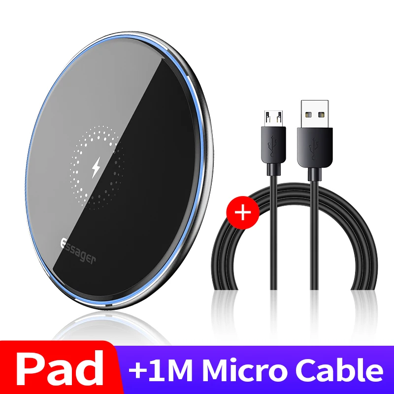 Black Pad With Cable Essager 10 Вт Qi Беспроводное зарядное устройство для iPhone 11 Pro Xs Max X Xr 8 Индукционная быстрая Беспроводная зарядная площадка для samsung S10 Xiaomi Mi 9 - Цвет: Black Pad With Cable