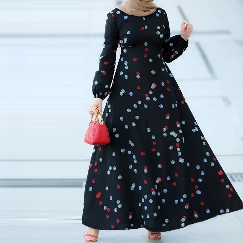 

Мусульманская Мода Abayas для женщин Дубай турецкий цветочный принт кафтан платье марокканский с длинным рукавом элегантное кимоно халат Ара...
