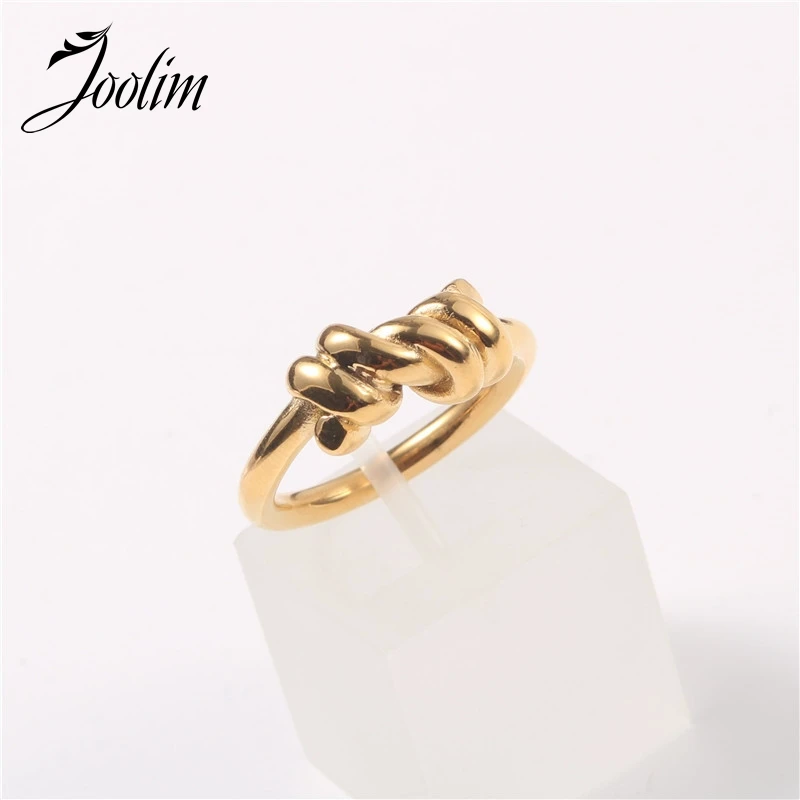

Joolim Jewelry Wholesale High End PVD Plated Finish Waterproof Trendy Vintage Twisted Knotted Stainless Steel Rings for Women