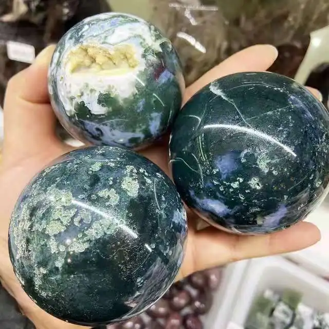 

60mm-80mm Polished Natural Quartz Moss Agate Sphere Crystal Ball for Sale