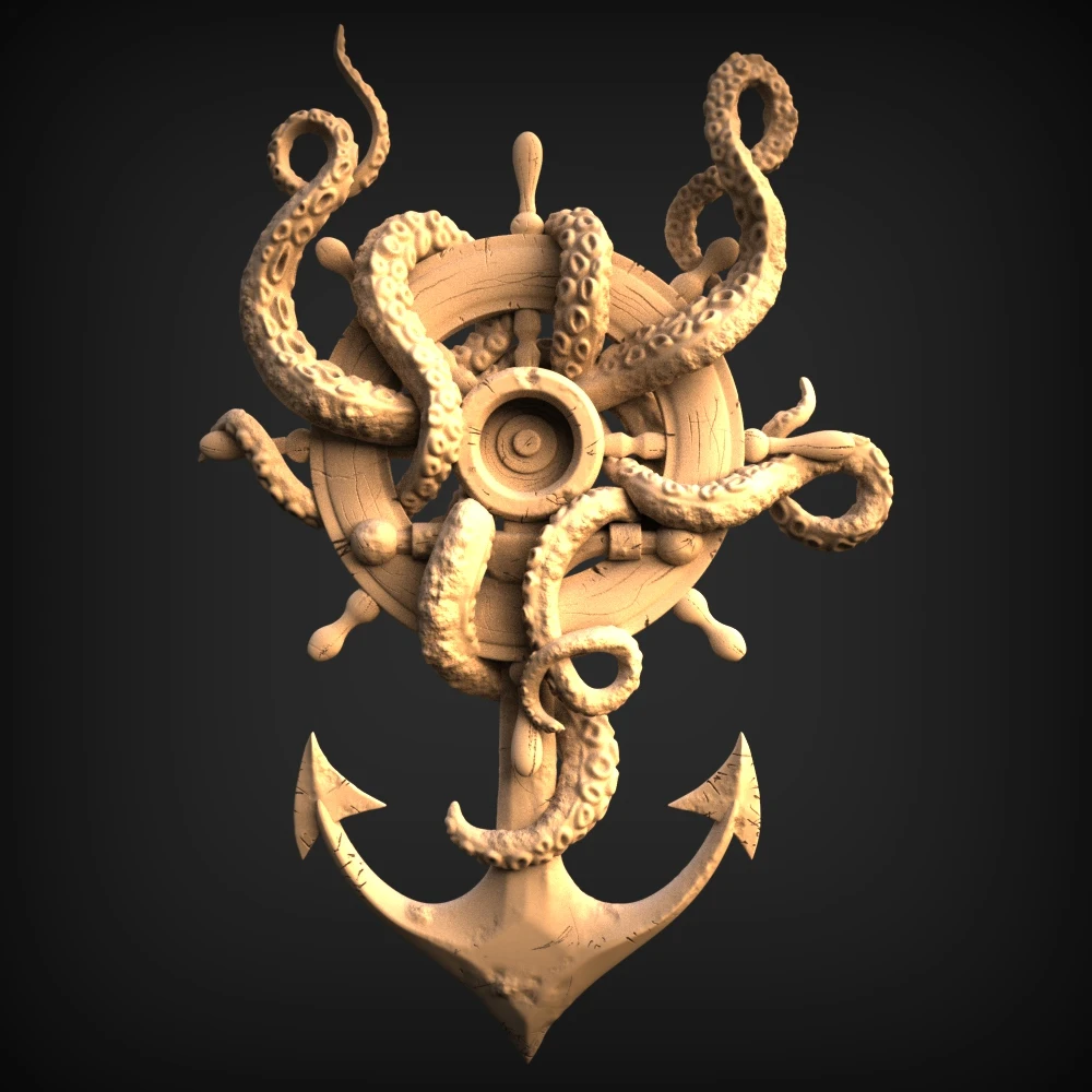 Модель STL для маршрутизатора с ЧПУ 3D принтер Artcam Aspire _ Octopus Entangle anchor CNC Файлы Rudder |