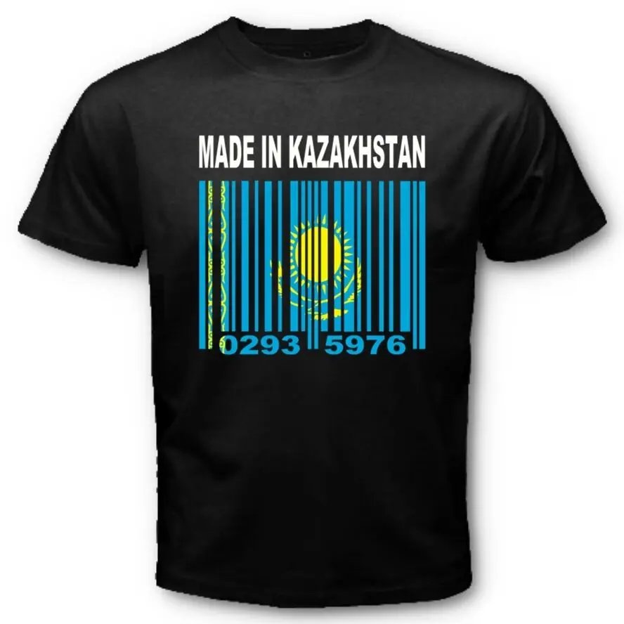 

MADE IN KAZAKHSTAN Kazakh Kazakhstani Flag Barcode Numbers T-Shirt. Summer Cotton Short Sleeve O-Neck Mens T Shirt New S-3XL