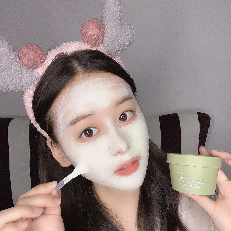 Green Tea Ice Muscle Mud Mask Anti-acne Face Cream Shrink Pores Acne Scar Removal Blackheads Cream Essence Skin Care TSLM1