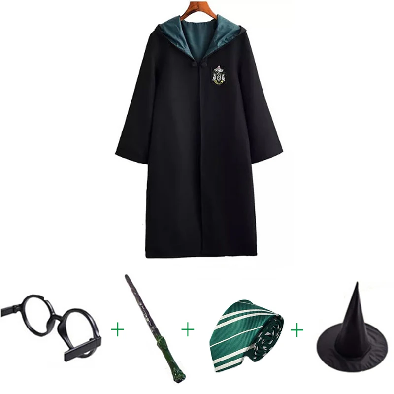 Slytherin hats 5pcs Костюмы для косплея, костюмы Поттера, волшебный халат, плащ, костюм Хогвартс, Униформа, плащ Гриффиндор Слизерин, Рейвенкло, хаффлпуф, Хэллоуин - Цвет: Slytherin hats 5pcs