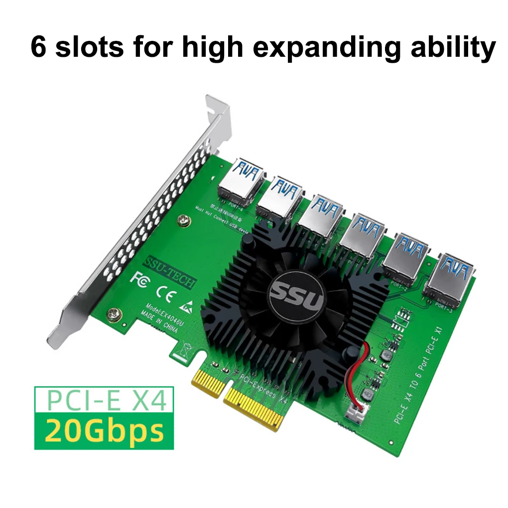 

PCI Express X4 20Gb 1 to 6 Riser Card PCI-E to PCI-E Adapter PCIE x16 Extender USB 3.0 Cable SATA to 6Pin Power for Video Card