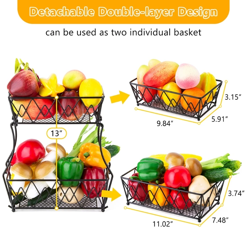 

2 Tier Metal Fruit Basket Detachable Kitchen Bread Vegetables Organizer Holder