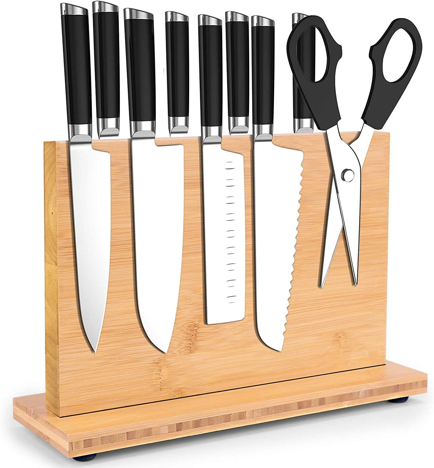 Двусторонний бамбуковый Магнитный блок для ножей кухонный деревянный держатель