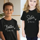 Детская футболка, летняя модная детская футболка, футболка с коротким рукавом, топы, рекламируемые на старшую сеструбрата 2021, детская одежда с буквенным принтом