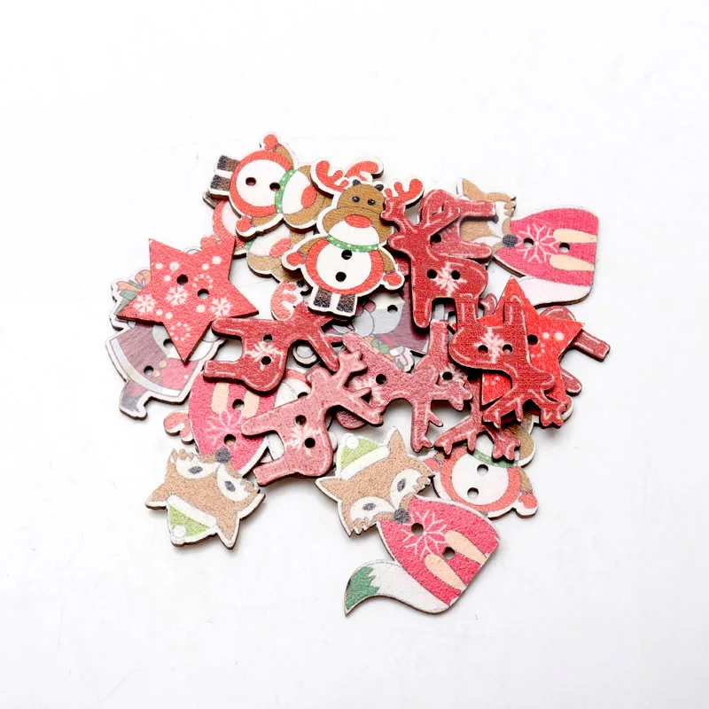 50 шт./упак. Mix Рождественские декоративные деревянные пуговицы DIY 2 отверстия
