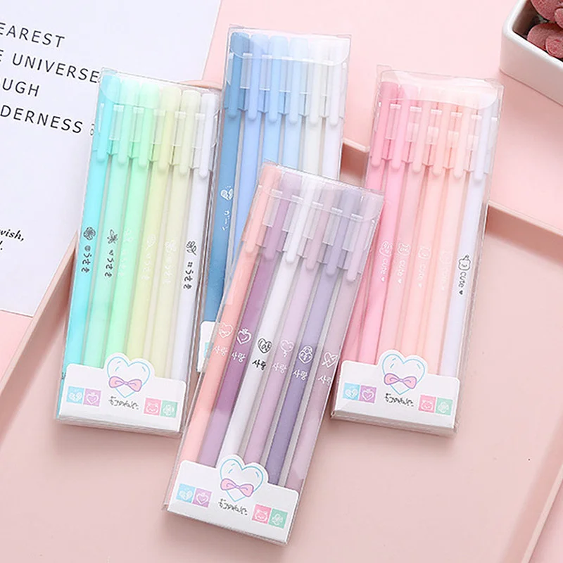 

6Pcs/Set Cute Morandi Gel Pen Set Retro 0.5mm Black Signature Pen Solid Color School Stationery Suppliers Office Accessories