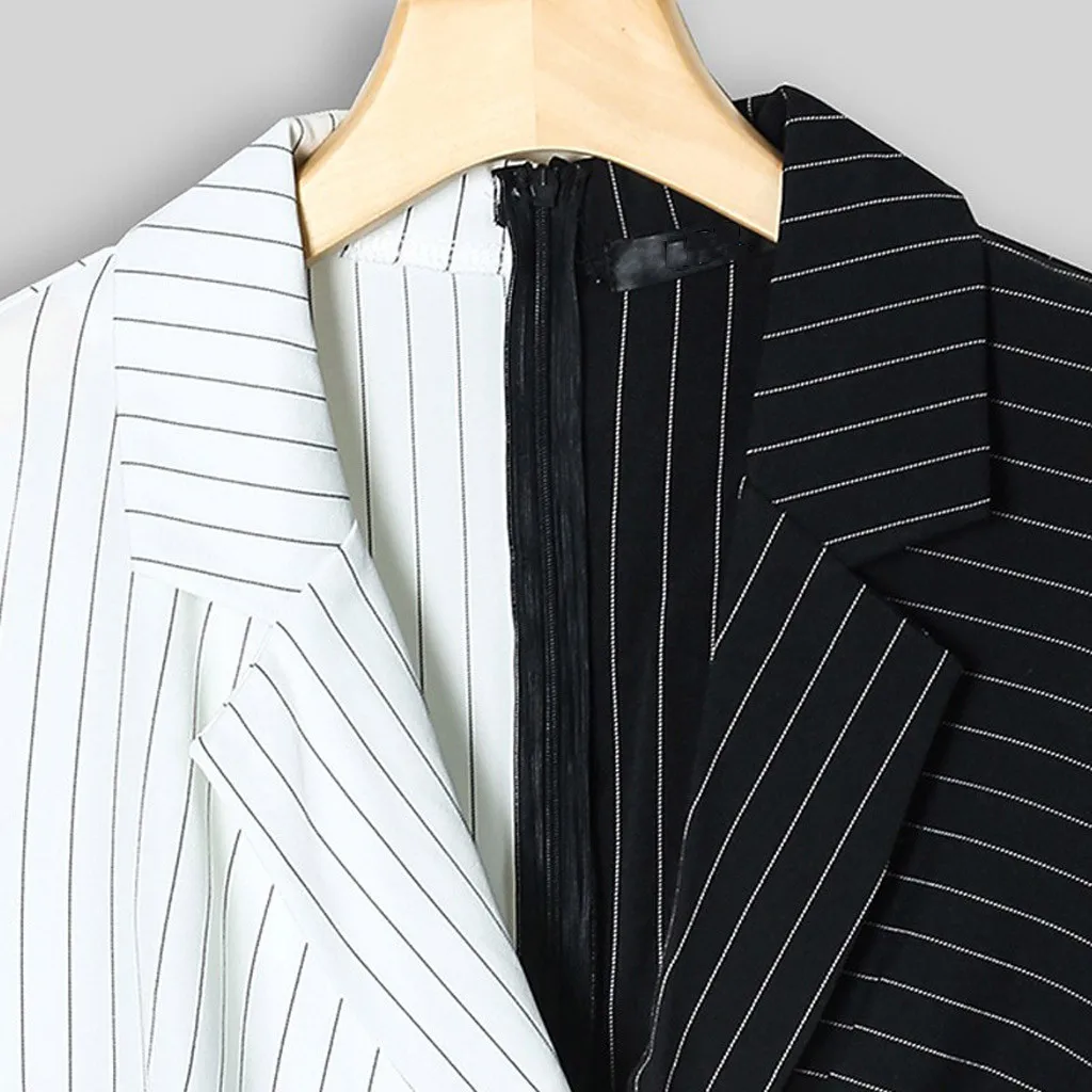 Women's lapel long-sleeved buttons striped stitching bag hip casual work dress refused to neck 04* | Женская одежда