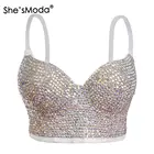 She'sModa 2019 бриллианты жемчуг Для женщин корсеты и бюстье с бюстгальтером Свадебная корсет вечерние укороченные топ, жилет размера плюс