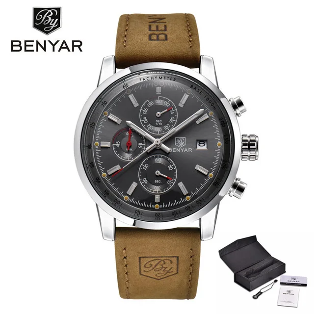 silver gray BENYAR мужские роскошные часы Топ бренд кварцевые часы с хронографом модные спортивные автоматические часы с датой военные часы Relogio Masculino - Цвет: silver gray