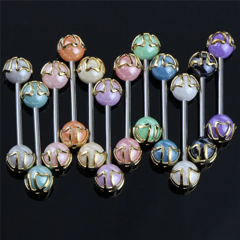 12 шт красочные Шпильки Мяч Язык соска бар кольцо Штанга ювелирные изделия