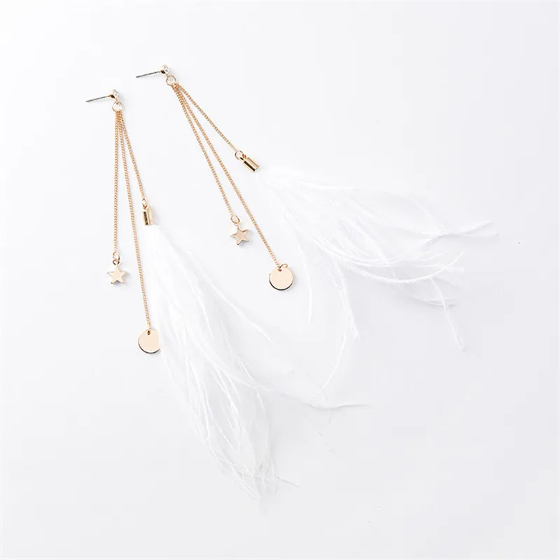 

White Feather Earrings Female Long Tassel Fairy Earrings Temperament Pendant Net Red European and American Exaggerated Earrings