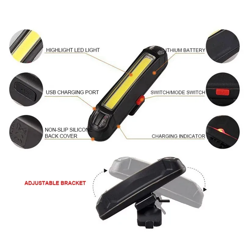 

Bike Light Front Light LED USB Rechargeable Mountain Bike Cycling 6Modes Flashlight Rear Tail Lamp Safety Warning Light