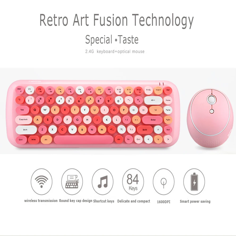 2.4G Wireless Keyboard and Mouse Combo Pink Girl Color Roud Keycap bluetooth wireless keyboard with Mice For Laptop Girls Gift | Компьютеры