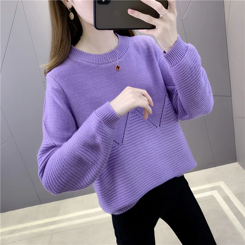 

Room 210541, row 7, under No. 3] real shooting solid color round neck hollow Pullover [1663] 44