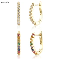 andywen 925 sterling silver gold rainbow cz hoops circle piercing luxury colorful fine jewelry round ovals pendientes clips