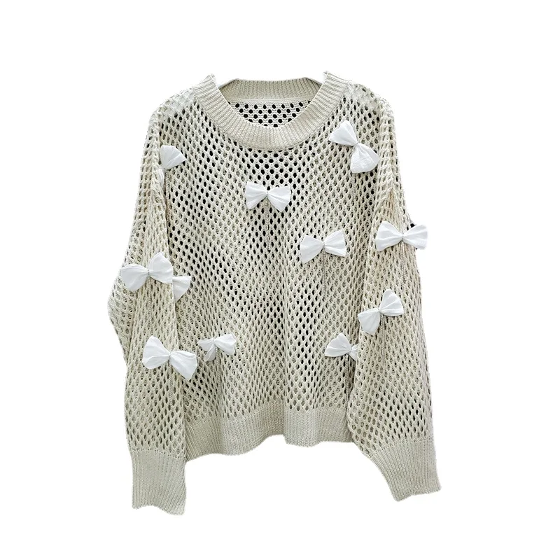 

Hollow Out Knitted Shirt Women 2021 Autumn New Design Thin Sweater Top Female Loose Casual All-Match Pullovers Nancylim