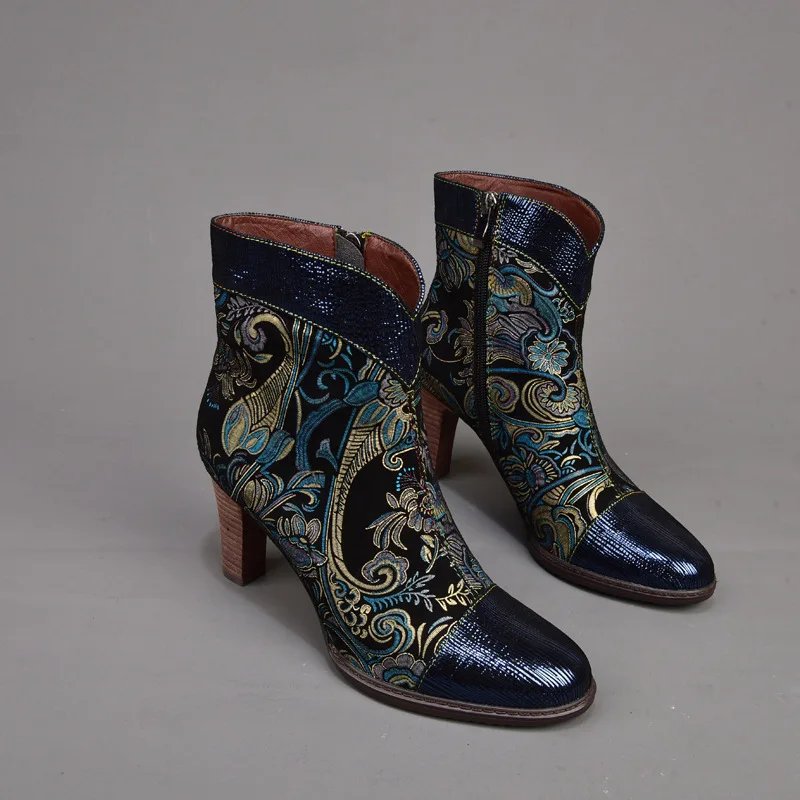 Женские облегающие высокие сапоги Johnature из натуральной кожи в стиле ретро на