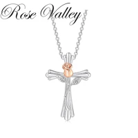 rose valley rose flower pendant necklace for women cross pendants fashion jewelry girls gifts rsn051