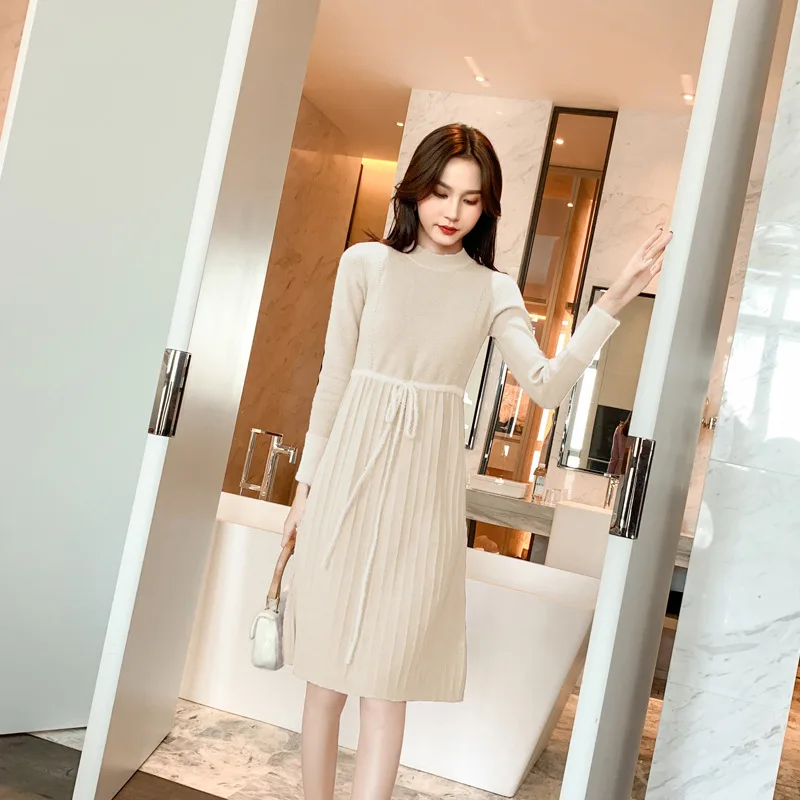 Женское трикотажное платье свитер облегающий пуловер с круглым вырезом в