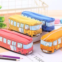 1pcs creative large capacity canvas bus pencil case school supplies pencil bags girl boys stationery pen bag kawaii storage