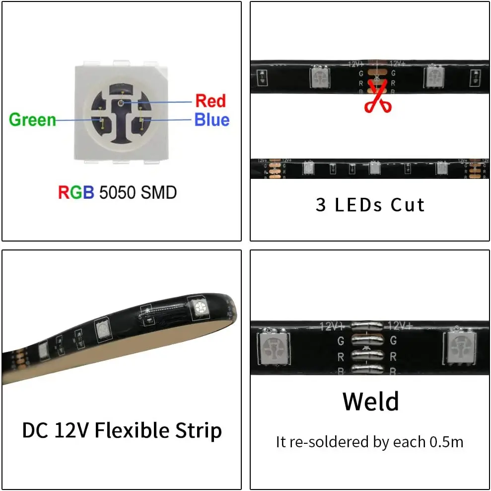 Светодиодная лента SMD5050 RGB черная высокого качества для самостоятельной сборки