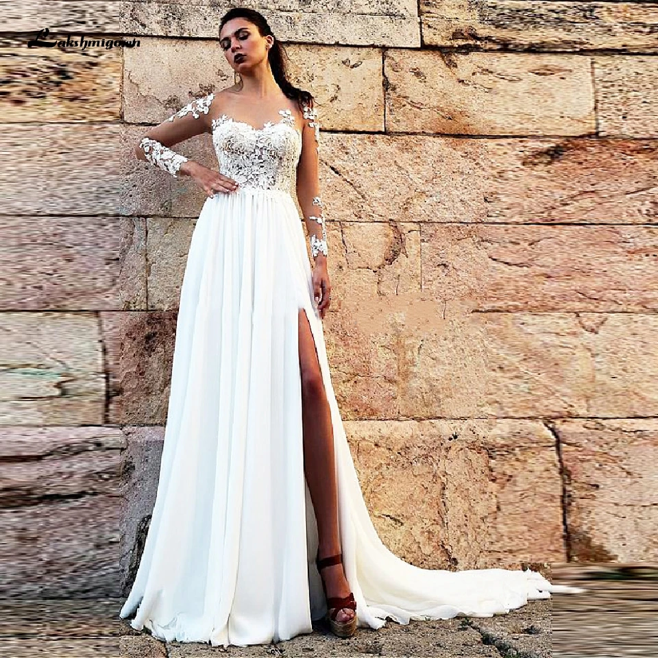 Vestido de Novia Boho шикарное пляжное свадебное платье с высоким разрезом сбоку 2020