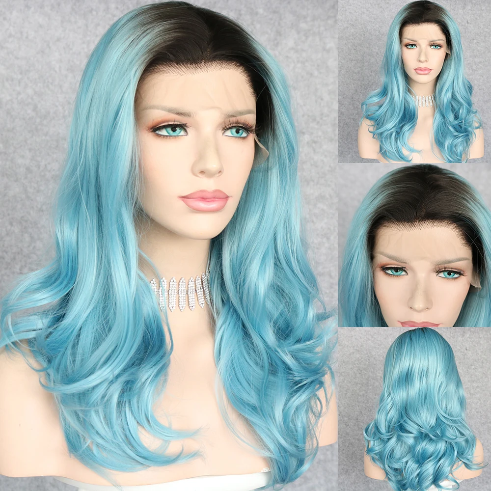 Lvcheryl Ombre темно синие синтетические кружевные передние парики свободные короткие