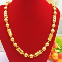 sand gold necklace for men wedding engagement anniversary jewelry yellow gold color bamboo beads link chain choker gifts male