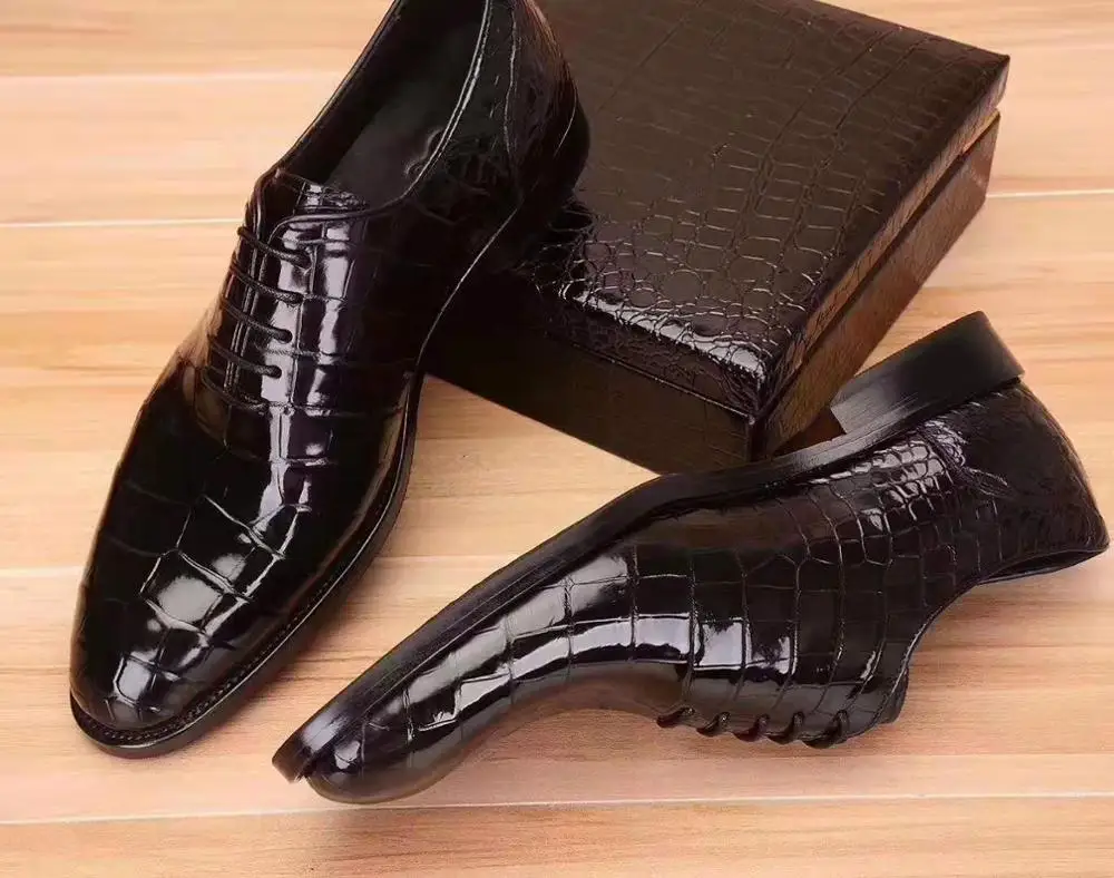 100% натуральная крокодиловая кожа модные мужские туфли с подкладкой из коровьей