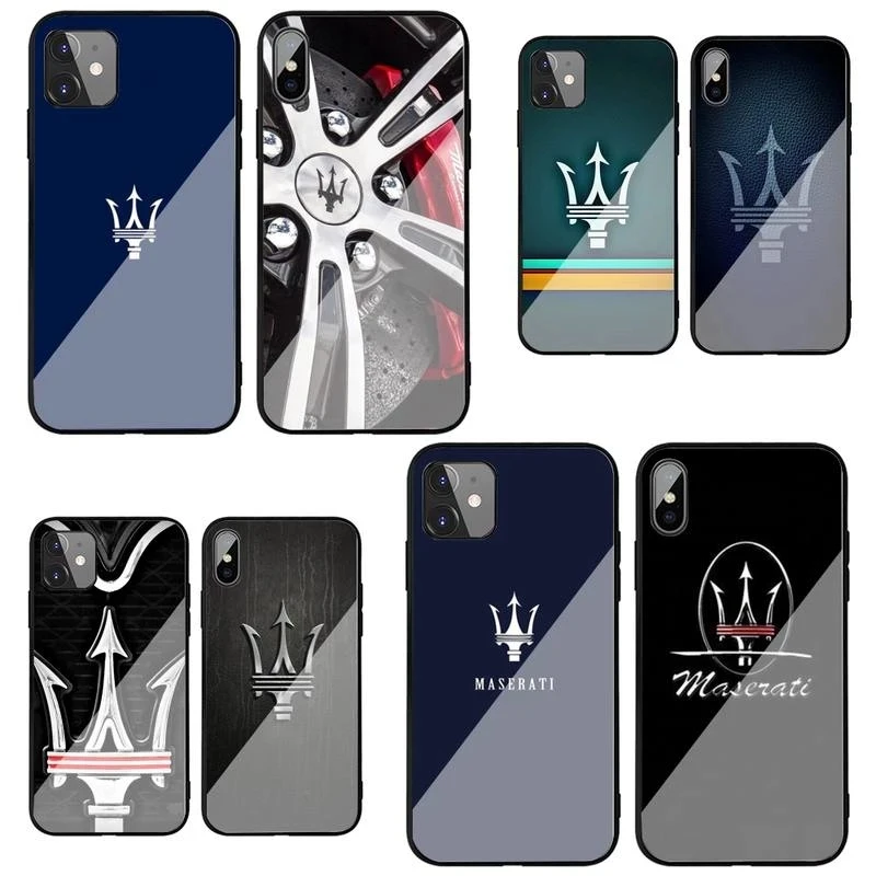 

Italy Super Car Maserati Tempered glass phone case For iPhone 13 12 mini 11 pro xs max X XR 5 6 7 8 S plus