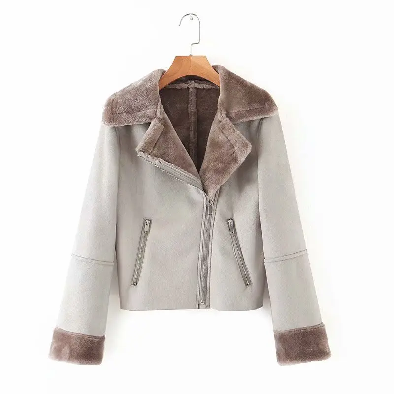 Женская замшевая куртка из искусственной кожи с воротником искусственного меха