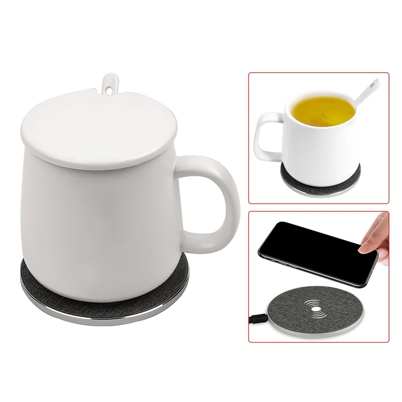 

Wireless Mobile Phone Charging + Heating Combo Pad 55Celsius Constant Temperature Wireless Heating Cup Set White