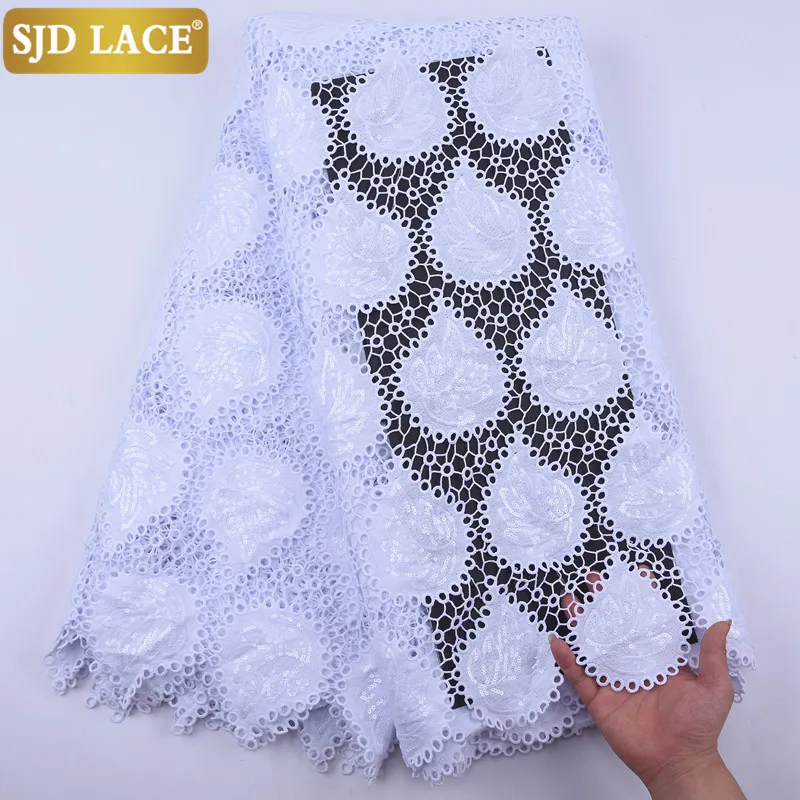 

SJD LACE High Quality Guipure Cord Lace African Lace Fabric Water Soluble With Sequins Milk Silk Lace For Wedding Party Sew1980B